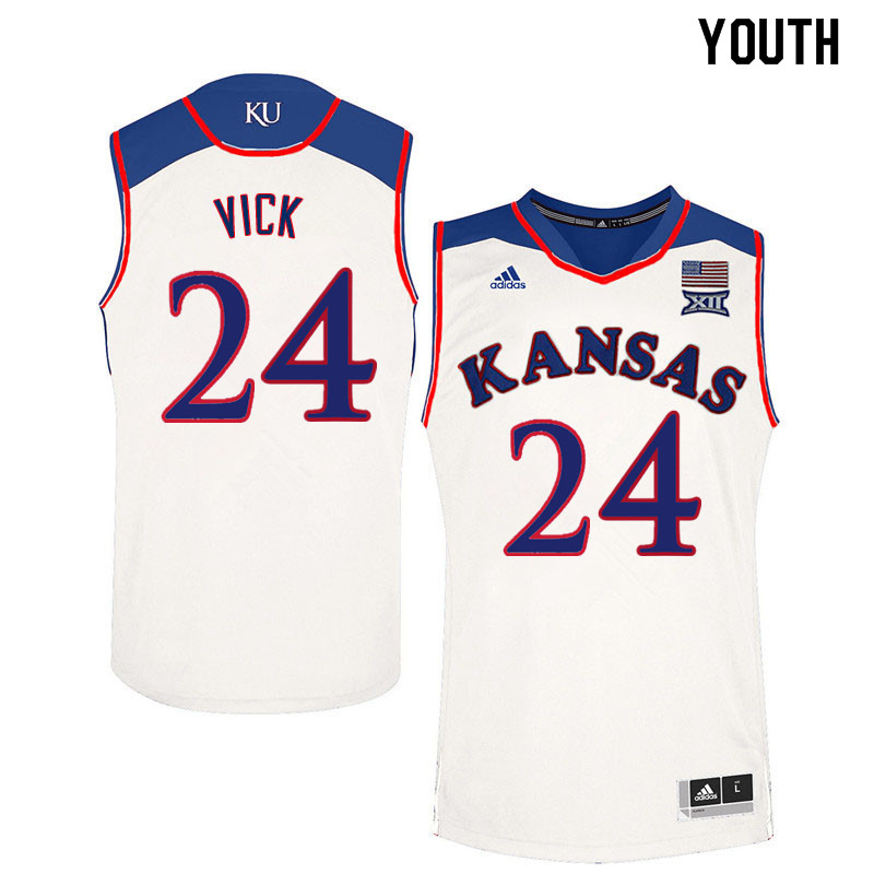 Youth #24 Lagerald Vick Kansas Jayhawks College Basketball Jerseys Sale-White